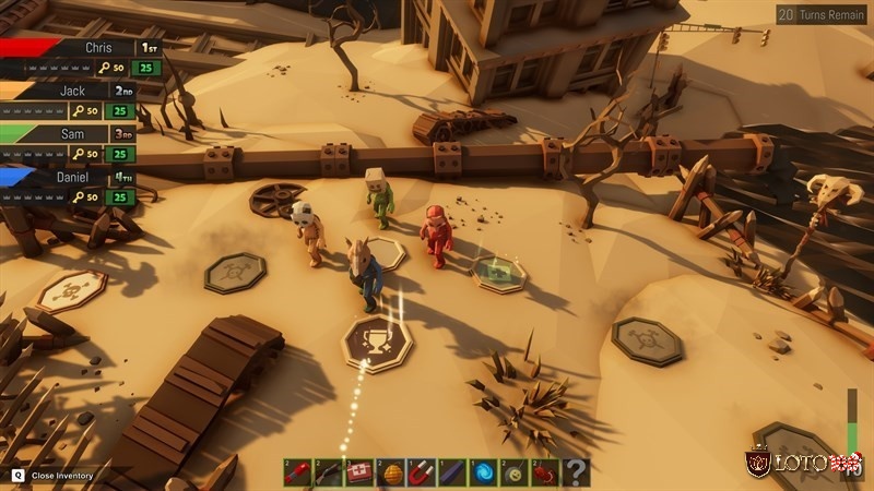 Sử dụng vũ khí "choảng" nhau trên một bàn chơi mini game trong Pummel Party