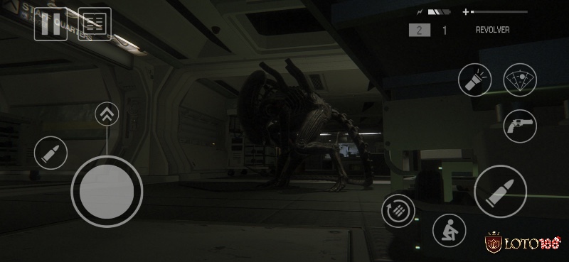 Khu trạm không gian u ám trong Alien: Isolation Mobile với ánh sáng và bóng tối chân thực.