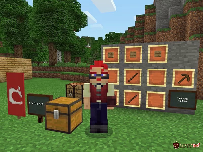 Ảnh giao diện học tập tương tác trong Minecraft Education Mobile, giúp trẻ em phát triển tư duy.