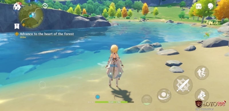 Gameplay của Genshin Impact 2.0 với đồ họa thế giới mở tuyệt đẹp trên iPhone.