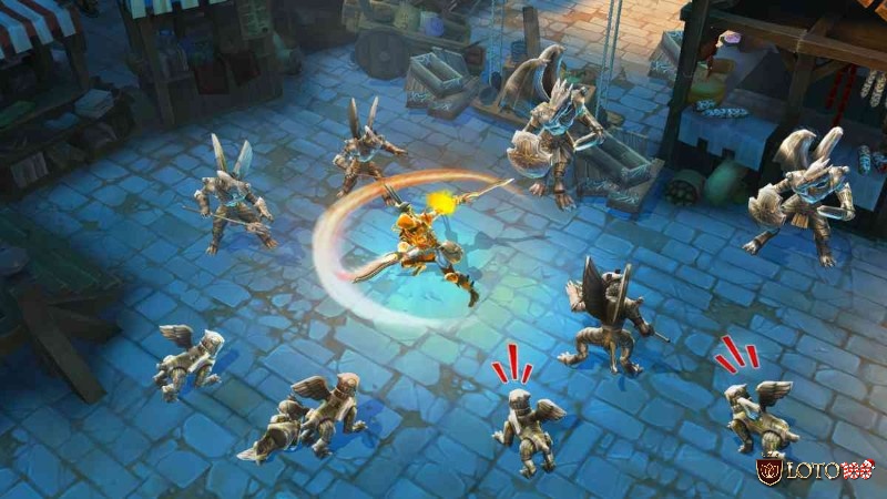 Cảnh chiến đấu sôi động trong game RPG hành động, với các nhân vật thực hiện các combo kỹ năng hoành tráng