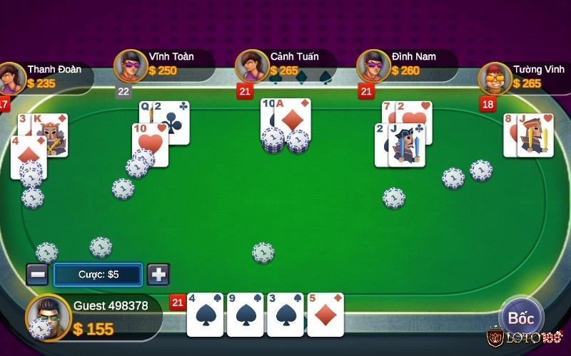 Người chơi và nhà cái so sánh tổng điểm để phân định thắng thua trong blackjack