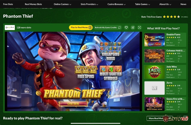 Phong cách đồ họa độc đáo kết hợp âm thanh hồi hộp của game slot Phantom Thief Slots tái hiện hoàn hảo không khí của những vụ trộm nghệ thuật.