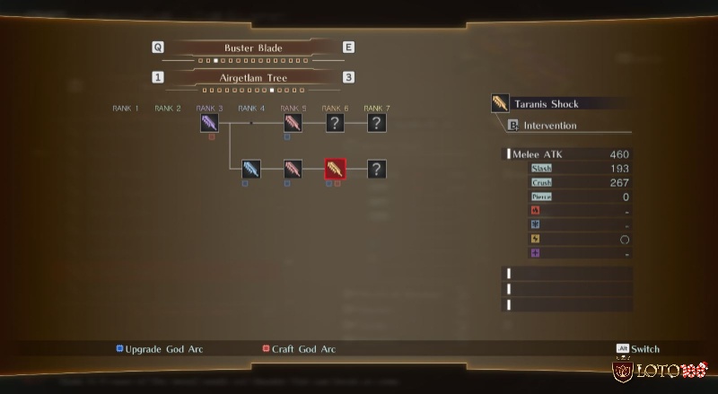 Màn hình chế tạo và nâng cấp trang bị trong God Eater 3